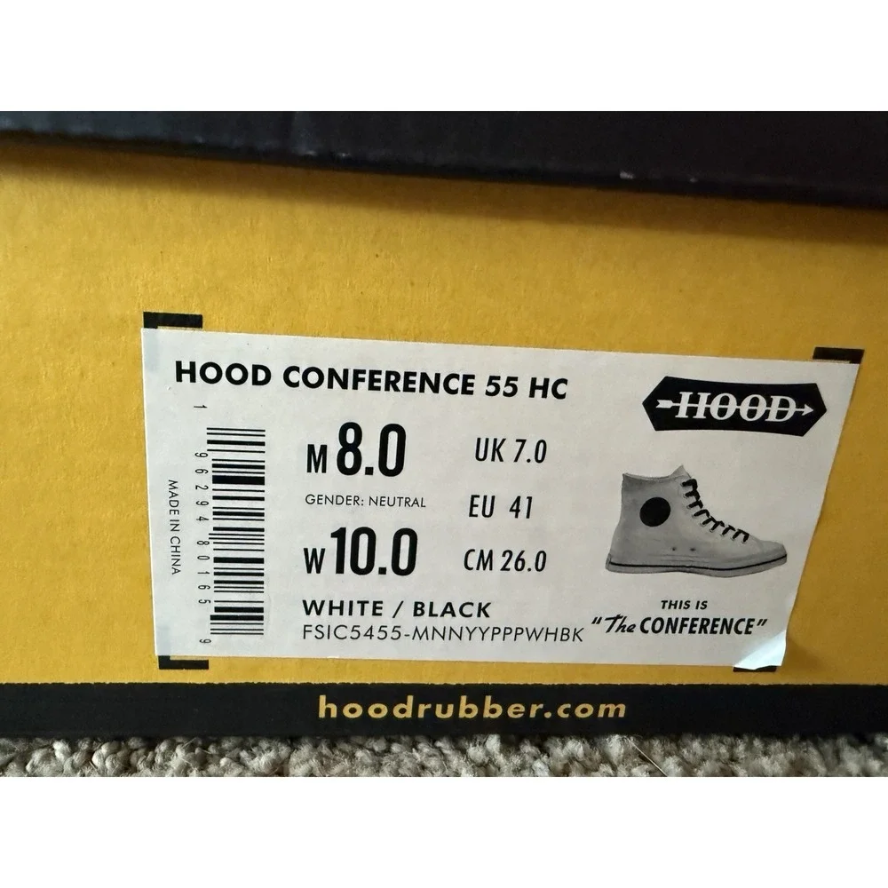 New Hoods Conference 55 HC ‎ White High Tops Mens 8 Women 10 White & Black